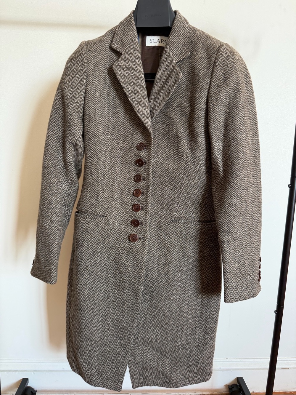 Scarpa Brown Herringbone Tailored Wool Trench Coat size XS/S made in Italy